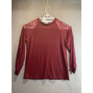 Miholl Womens Long Lace Sleeve Waffle Knit Top Sz XL Burgundy‎ NWOT